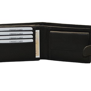 Cartera Bifold de Cuero Genuino para Hombre, Negra, Minimalista, con Cierre Plegable, Uso Diario, Forro de PU, Bolsillo Corto, Diseño con Logotipo - Product Image 4