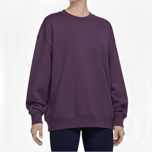 เสื้อสเวตเชิ้ตคอกลมโอเวอร์ไซส์สำหรับผู้หญิง สีม่วงล้วน ทรงหลวม ผ้าฝ้าย ระบายอากาศได้ดี มีฮู้ดและไม่มีฮู้ด - Product Image 1