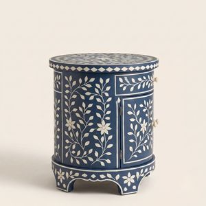 Mesa de Noche Azul Marino de Alta Calidad, Ecológica, Hecha a Mano, con Incrustaciones de Hueso, para Uso Doméstico - Muebles con Incrustaciones de Hueso, Decoración de Dormitorio - Product Image 4