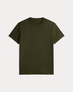 Camiseta de manga corta con cuello redondo de algodón verde oliva oscuro para hombre – Ropa informal suave, duradera y cómoda para el día a día - Product Image 1