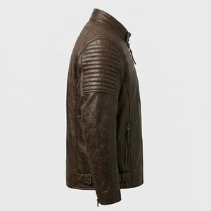 Blouson de moto en cuir véritable pour homme, col montant, fermeture éclair, style motard, personnalisable avec logo, très demandé, pour l'automne - Product Image 3