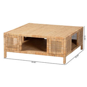 Table basse carrée en rotin et bois d'acajou de style bohème, collection DreamCraft Vietnam - Product Image 5