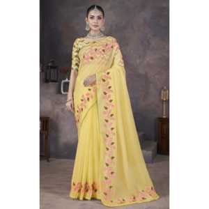 Sari en soie de créateur avec de magnifiques broderies, châle de luxe - Product Image 2