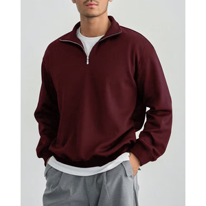 Men's Oversized Half Zip Sweatshirt <b>Mock</b> <b>Neck</b> Plain Cotton Fleece Custom Logo Casual <b>Top</b> - Product Image 3