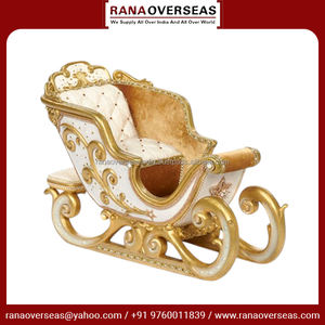 รถเลื่อนซานต้าไม้สุดหรู ปรับแต่งได้ สีครีมทอง คลาสสิก ของตกแต่งโต๊ะคริสต์มาสสำหรับบ้าน มีหลายแบบให้เลือก - Product Image 3