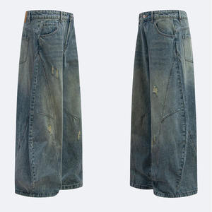 Custom Logo Denim Sweat Pants Baggy Jeans Pants Stacked <b>Flare</b> Jeans Pant Men Wide Leg Jean for Men - Product Image 4