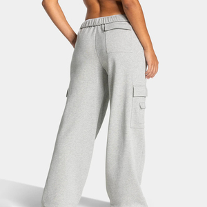 Pantalon cargo gris pour femme de haute qualité, coupe ample, taille à cordon, multi-poches, en molleton, style streetwear décontracté, vente en gros - Product Image 4