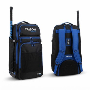 Premium 600D Polyester Field Hockey Bag 320 GSM Black Blue <b>Wheeled</b> <b>Backpack</b> Custom Heat Transfer Logo Pocket Panel Design - Product Image 1