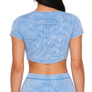Top Corto de Algodón con Lavado Ácido para Mujer, de Alta Calidad, Nuevo y Elegante, Transpirable, Diseño Único con Cordones, Ropa de Verano Tellus, Venta al Por Mayor en Línea - Product Image 3