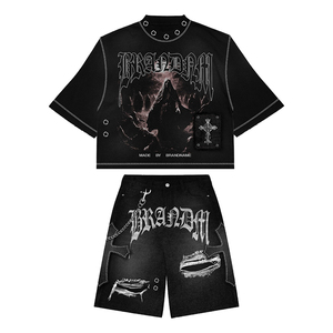 Men's <b>Gothic</b> Printed T-<b>Shirt</b> And Shorts Set Summer Casual Crew Neck Knitted Polyester Outfit Just For Men's - Product Image 5