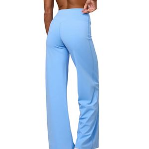 Pantalon de yoga pour femme, bleu ciel, respirant, tricoté, léger, coupe droite, taille haute, extensible, pour le fitness, le sport et les loisirs - Product Image 2