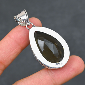 Magnifique pendentif en quartz fumé, pierre précieuse créée en laboratoire, en argent sterling 925, fait main, bijou statement, cadeau pour femme, très demandé - Product Image 2
