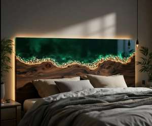 Tête de lit en résine époxy personnalisée avec incrustation de résine, panneau arrière de lit en dalle de bois naturel - Product Image 5