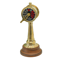 Télégraphe miniature en laiton pour cabine de machine, décoration nautique vintage, base en bois artisanale, inspiré des marins et des bateaux.