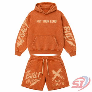 High Quality <b>Men</b> Acid Wash Streetwear <b>Set</b> <b>Hoodie</b> <b>and</b> <b>Shorts</b> 100% Cotton Custom Logo OEM ODM Supplier - Product Image 1