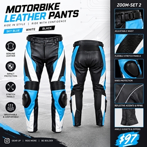 High Quality Motorbike Cycling <b>Leather</b> Trousers Motorcycle <b>Leather</b> Biker <b>Pants</b> <b>Men</b> Women Moto Racer Biker <b>Leather</b> <b>Pants</b> - Product Image 2