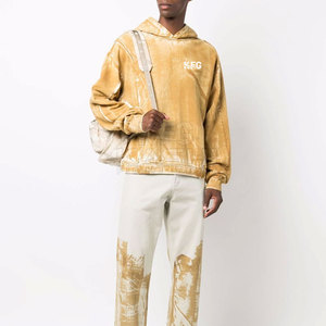 Sweat à capuche basique en molleton 100% coton, délavé à l'acide, motif unique, tissu confortable, capuche réglable, pour usage quotidien décontracté - Product Image 5