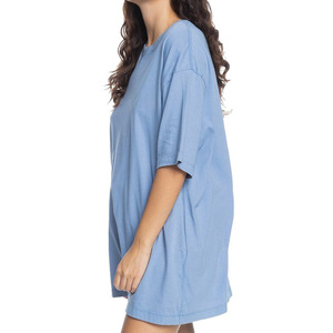 Damen Oversize-T-Shirt mit Rundhalsausschnitt, einfarbig, locker geschnitten, Kurzarm, mittellang, 100% Baumwolle, atmungsaktiver Jersey-Stoff, Frühling/Sommer - Product Image 4