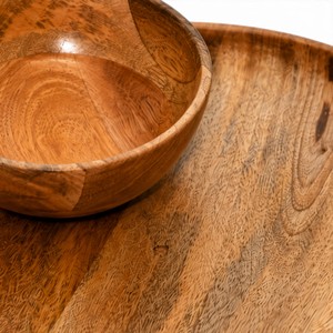 Handcrafted Wooden Round Serving Tray with Bowl | Wooden Chip and Dip <b>Platter</b> Set | Round Snack Serving Plate - Product Image 4