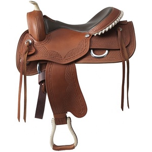 Selle de cheval de dressage occidental sculptée à la main en cuir véritable coloré - Product Image 1