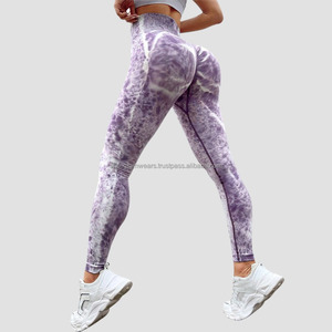 Leggings de yoga taille haute sans coutures pour femmes, en mélange de coton respirant, effet tie-dye, gainant le ventre, extensibles, pour le fitness - Product Image 6