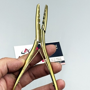 Hot Selling Three Hole Hair Pliers Surgical Grade Stainless Steel Plasma Gold 7" <b>Micro</b> Pulling Hook Needle for Hair <b>Extensions</b> - Product Image 4