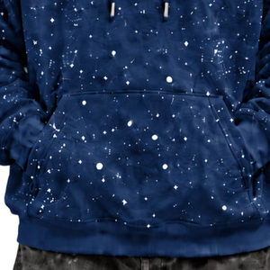 <b>Navy</b> Blue Speckled Print Mens Pullover Hoodie Heavyweight Fleece Casual Streetwear <b>Sweatshirt</b> Drawstring Hood Kangaroo Pocket - Product Image 6