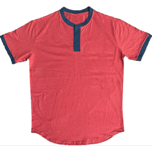 เสื้อยืดแขนสั้นสีเขียวมะนาวสำหรับผู้ชาย แต่งขอบสีม่วง ดีไซน์คอกลมแบบลำลอง ผ้าถัก สีพื้น - Product Image 2