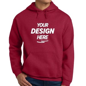 Sweat-shirt à capuche en molleton uni pour homme, coupe classique, décontracté, pour l'automne, 100% coton tricoté, manches longues, rouge - Product Image 2