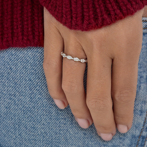 Marquise Diamond Eternity Ring, Full Eternity Band, Lab Diamond Wedding Band, 14K Stackable Ring Vintage Inspired <b>Bridal</b> Jewelry - Product Image 1