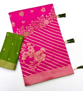 Reglance Designer Dola Silk Jacquard Saree Meenakari Weaving Dori Piping Border Quick Dry Wrinkle Free Festive Wear Traditional - Product Image 1