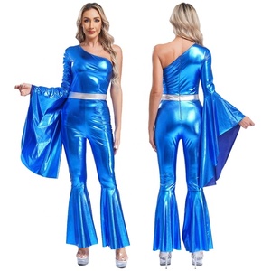 Costumes de danse disco années 70 pour femmes, combinaison à une épaule, manches longues, évasée, funky, vêtements de danse cosplay, danse moderne disco - Product Image 2