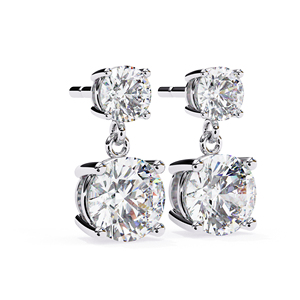 Boucles d'oreilles pendantes en moissanite 3,7 CTW, pierres rondes de 7,2 mm et 4,8 mm, or massif 18 carats, alternative brillante au diamant - Product Image 2