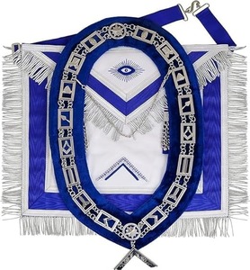 Delantal Masónico de Maestro Ceremonial 100% Piel de Cordero Azul con Collar de Cadena, Joya Gratis, Color Azul, Buena Calidad - Product Image 1