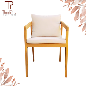 Fauteuil en bois ThinhPhu, dossier solide, coussin beige, design scandinave, mobilier d'extérieur, pieds coniques, siège confortable - Product Image 6