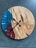 Hadiah Pindah Rumah Jam Dinding Kayu Resin Epoksi Tebal 25mm Tampilan Jarum Modern Buatan Tangan Gaya Antik Multi-warna