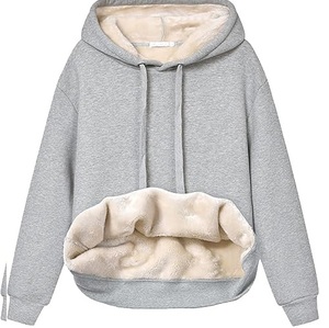 Sweat à capuche thermique d'hiver personnalisé de haute qualité pour femme, doublure chaude en fausse fourrure Sherpa, coton écologique respirant - Product Image 1