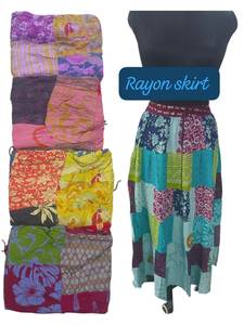 Jupe bohème en rayonne patchwork pour femme, tendance, toutes saisons, couleurs assorties, style décontracté boho hippie, jupes indiennes - Product Image 2