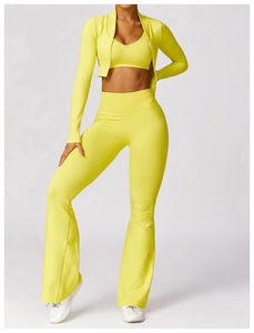 Ensemble de 3 pièces pour femmes : haut sans couture à manches longues, soutien-gorge et leggings taille haute – Tenue de sport, fitness, yoga - Product Image 6