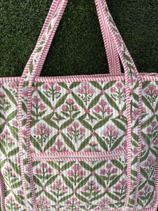 Sac fourre-tout élégant en coton matelassé vintage avec fermeture éclair, fait main, imprimé, sac à bandoulière pour le bureau, l'université, le shopping et le quotidien - Product Image 6