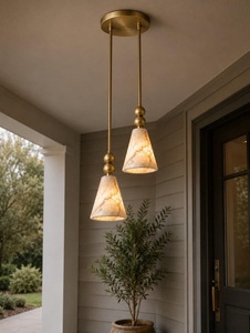 Double Alabaster Pendant Light, Brass 2 Light Chandelier, Natural Stone Hanging <b>Lamp</b>, <b>Kitchen</b> Island Lighting Brilliancelights - Product Image 2