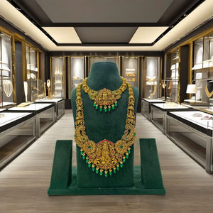 ชุดเครื่องประดับเจ้าสาวโบราณทองคำแท้ 22K แบบโบราณ ประกอบด้วยสร้อยคอยาวแบบราณีฮาร์ พร้อมจี้รูปพระลักษมี สำหรับงานแต่งงานแบบอินเดีย - Product Image 1