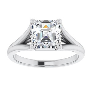 Bague de fiançailles de luxe en moissanite taille Asscher à double sangle en or blanc 14K, bague de mariée solitaire minimaliste, bague de demande en mariage personnalisée - Product Image 1