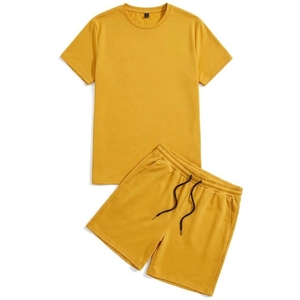 Ensemble décontracté pour homme, t-shirt et short en coton respirant, coupe ample, logo personnalisé, tenue décontractée d'été - Product Image 1