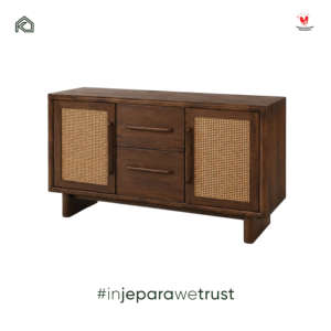 Buffet en bois massif avec portes en rotin naturel, meuble de salon pour hôtel, villa, complexe hôtelier, projet d'aménagement intérieur - Product Image 6