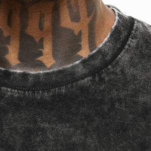 Camiseta Oversize de Algodón 100% Lavado Ácido al por Mayor, 250GSM, de Alto Gramaje para Hombre, Camiseta Vintage Lisa Personalizable con Cuello Redondo - Product Image 3