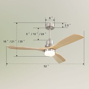 Ventilatore da soffitto a LED da 52 pollici per interni con luce dimmerabile, telecomando a 6 velocità, 3 pale in legno e motore DC reversibile per camere da letto - Product Image 6