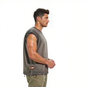 Camiseta sin mangas vintage de estilo urbano para hombre, top corto y holgado de algodón pesado de 270 g, chaleco desgastado lavado, camiseta sin mangas para hombre - Product Image 6