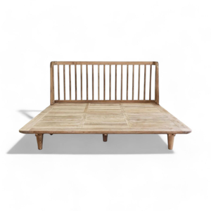 Teak Wood <b>Platform</b> <b>Bed</b> Slatted Headboard Wooden <b>Bed</b> <b>Frame</b> Minimalist Bedroom Furniture - Product Image 1