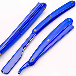 Rasoir à lame unique avec manche en plastique bleu, lame en acier inoxydable, pour usage en salon de coiffure, rasage du visage et du corps, pour homme - Product Image 5